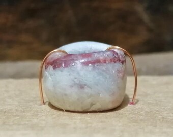 Handmade Sacred Stone BEAD 7mm hole Sparkling STRAWBERRY Red White Quartz CREAM Mindfulness Cornwall