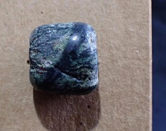 Handmade Serpentine Sacred Stone BEAD 5mm hole Weathered GREEN Black Banded Barrel Grounding Ethnic Kernow