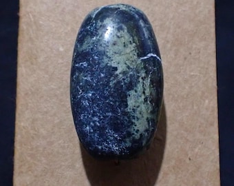 Handmade Serpentine Sacred Stone BEAD 3mm hole Pale LIME Dark Banded Ellipsoid Ancient Craft Kernow