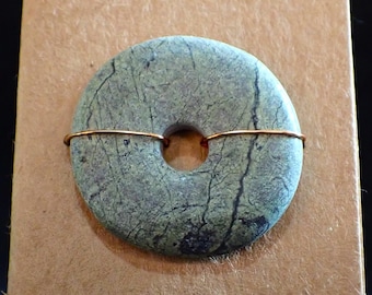 Handmade Serpentine Sacred Stone BEAD 5mm hole Slender LIME Light Grey Crackled Kundalini Kernow