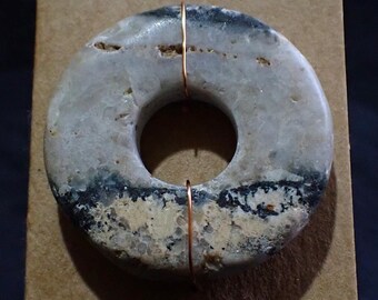 Handmade GRANITE Sacred Stone Bead Pendant 13mm hole Large TANGERINE Orange Black Quartz Magic EYE Cornwall