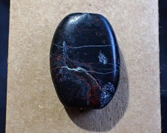 Handmade SERPENTINE Sacred Stone BEAD 5mm hole Dark Veined Bright RED White Oval Tabular Ancient Craft Kernow