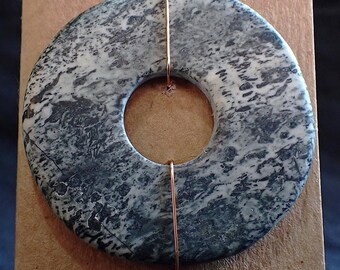 Handmade Sacred Stone BEAD 12mm hole Monotone SHORELINE Graphite Off White Flat Disc Mindfulness Kernow