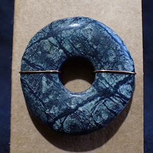 Handmade Serpentine Sacred Stone BEAD 10mm hole Wavy Navy Phosphorescent AQUA Magic EYE Eco Kernow