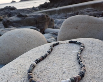 Hand Carved 'Cape Cornwall' Stone Bead & Silver Necklace