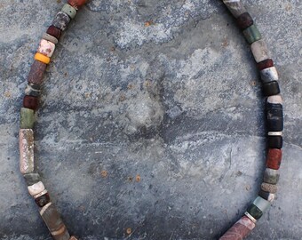 Hand Carved Stone, Mixed Media & Silver Beaded Necklace, West Penwith, Cornwall