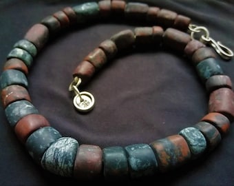 Crimson Midnight Blue Serpentine Stone & Silver Necklace, Lizard Cornwall