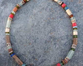 Handmade Seaglass, Driftwood, Bone & Silver 'Old Quay' Necklace, Newlyn, Cornwall