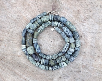 Hand Carved Luminous Serpentine Stone & Silver Necklace, The Lizard, Cornwall