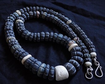 Hand Carved Cape Cornwall 'Full Moon' Stone, Coral & Silver Necklace