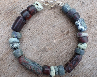 Hand Carved 'Freeform' Serpentine Stone & Silver Bracelet, The Lizard, Cornwall