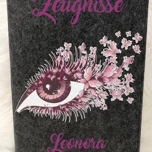 Zeugnismappe Auge , Zeugnismappe*Auge*Filz*Glitzer pink lila*Mädchen*personalisiert*Name