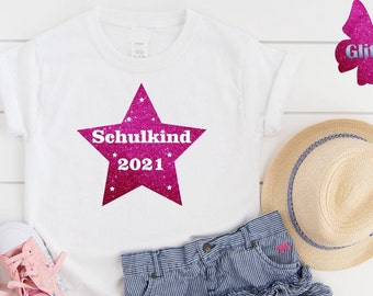 T-Shirt zur Einschulung  Schulkind 2022 mit Namen Glitzer  / Einschulungsshirt / Erster Schultag / T-Shirt Erster Schultag