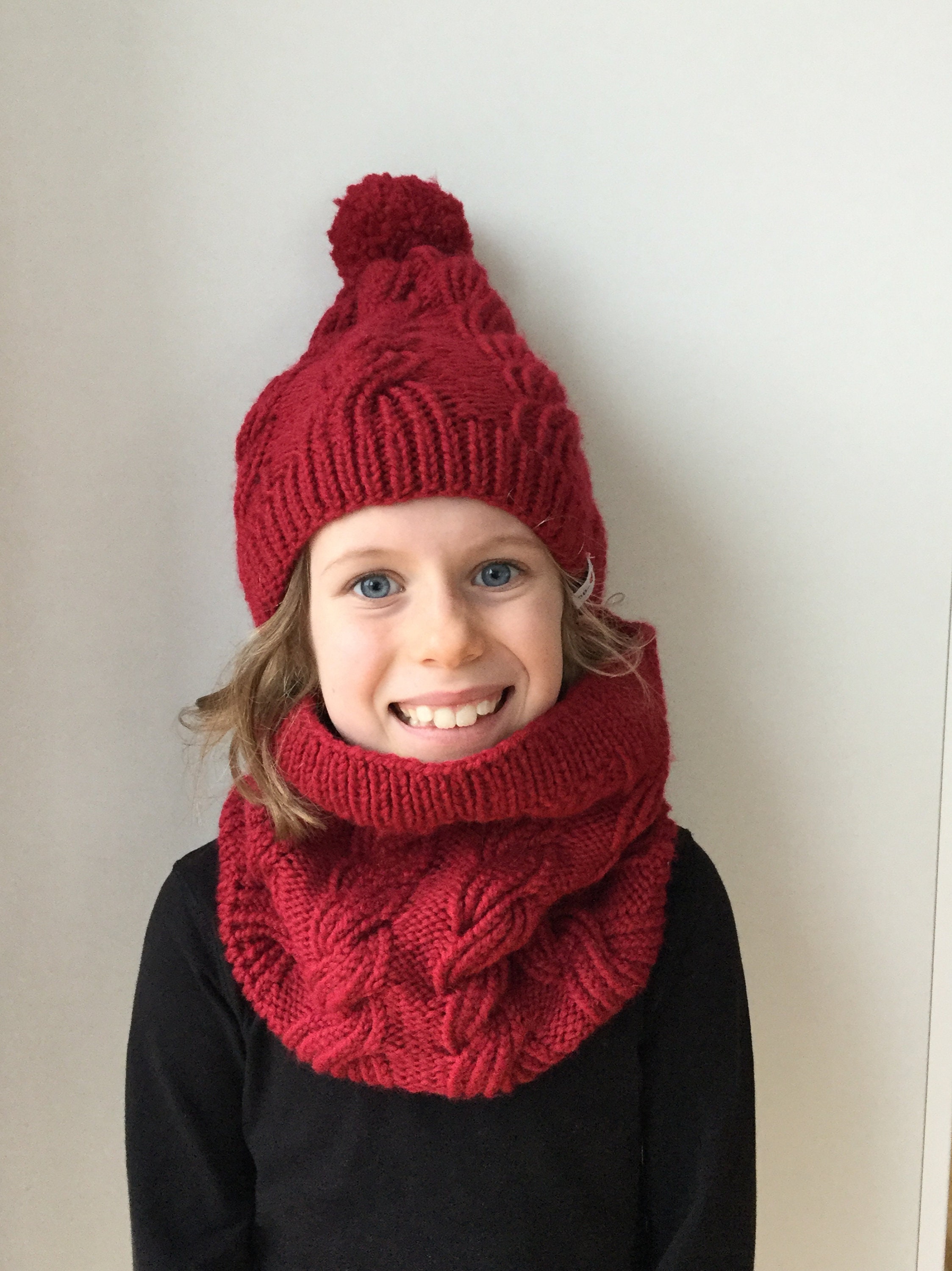 Set Cap Scarf Red Braid Pattern - Etsy