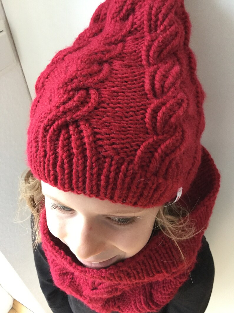 Set Cap Scarf Red Braid Pattern - Etsy