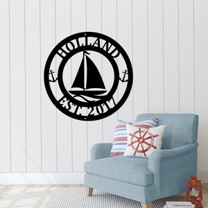 Personalized Sailboat Metal Sign | Beach House Wall Art | Lake House Dock Decor | Nautical Boathouse Sign | Coastal Door Hanger
