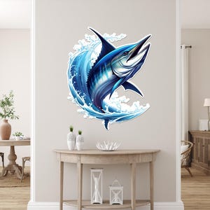 Saltwater Marlin Metal Wall Art Sign – Coastal Nautical Decor for Beach House, Man Cave, or Fishing Cabin Accent