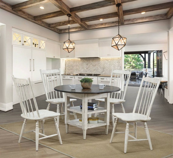 Dining Set 5 Pieces 1 Round Table 4 Chairs Rustic Style Etsy