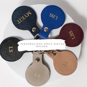 Aangepaste AirTag-hoesje van saffianoleer, gepersonaliseerde AirTag-hoesje sleutelhanger, monogram initialen, Apple AirTag-hoesje sleutelhanger, AirTag-hoesje Apple