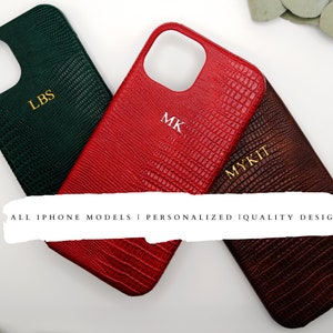 Esthétique unique, coque de téléphone personnalisée en cuir croco avec initiales, coque pour iPhone 16, iPhone 15, iPhone 14, iPhone 13, Pro, Max, Mini accessoire de designer