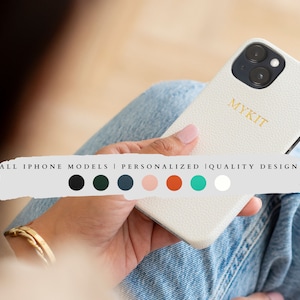 Esthetisch gepersonaliseerd iPhone-hoesje, glad veganistisch leren initialen telefoonhoesje, iPhone 16, 15,14,13,12,11,Xr, X,8,7, Mini, Pro, Max, cadeau-idee