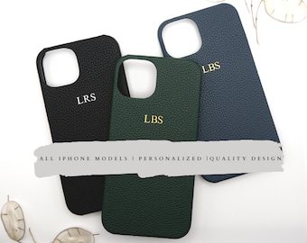 Personalized leather iPhone Case, Custom Monogram initial iPhone 15, 14, 13,12,11,Xr, X,8,7, Mini, Pro, Max - Personalized leather Gift idea