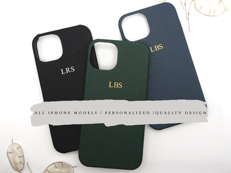 Personalized leather iPhone Case, Custom Monogram initial iPhone 15, 14, 13,12,11,Xr, X,8,7, Mini, Pro, Max Personalized leather Gift idea image 1