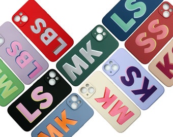 Étui de téléphone monogramme 3D personnalisé pour iPhone 14, 13 12 11 X 8 7 Pro Max Mini Plus, coque souple de conception personnalisée colorée pour iPhone, idée cadeau