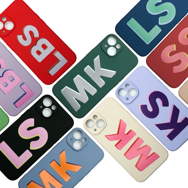 Personalized 3D Monogram phone case for iPhone 14, 13 12 11 X 8 7 Pro Max Mini Plus, Colorful Custom Design Soft Shell for iPhone, Gift Idea