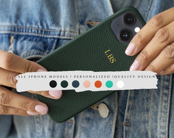 Aesthetic Personalised iPhone case, Smooth Vegan leather Initials Phone case, iPhone 16, 15,14,13,12,11,Xr, X,8,7, Mini, Pro, Max, Gift idea