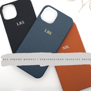 Custodia in pelle personalizzata per iPhone, monogramma iniziale personalizzato iPhone 16, 15, 14, 13, 12, Xr, 8 Mini, Pro, Max - Idea regalo in pelle personalizzata