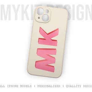 Gepersonaliseerde 3D-initiaal witte iPhone 14 13 11 12 Pro Max-hoesje | Telefoonhoesje met gepersonaliseerd monogram | Beige ivoor telefoonhoesje