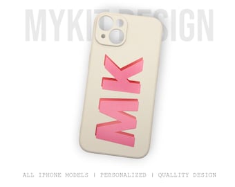 Personalisierte 3D Initial White iPhone 14 13 11 12 Pro Max Hülle | Personalisierte Monogramm Handyhülle | Beige Elfenbein Handyhülle