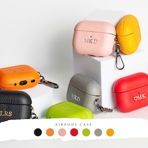 Gepersonaliseerde AirPod Pro 2, 1 leren tas, gegraveerde AirPods 2, 3 generatie hoes, aangepaste AirPod-beschermer, AirPods-hoesje sleutelhanger met monogram, cadeau