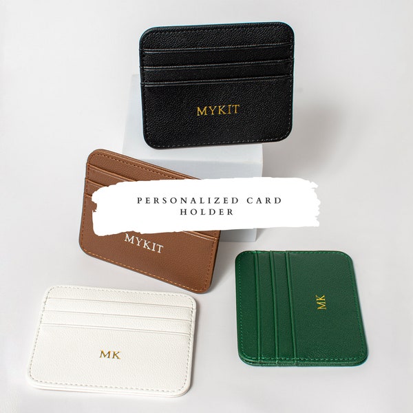 Handgemachter personalisierter Monogramm-Kartenhalter, vegane Ledergeldbörse, schlankes minimalistisches, individuell geprägtes Design - Die perfekte Geschenkidee