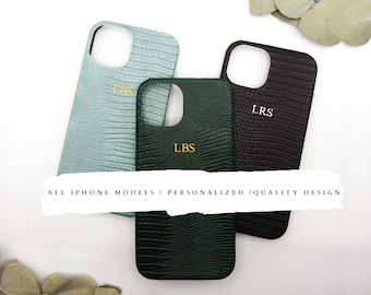 Monogramme esthétique alligator de designer initial personnalisé pour iPhone 15, 14, 13,12,11, Xr, X, 8, 7, Mini, Pro, Max - Idée cadeau en cuir vintage