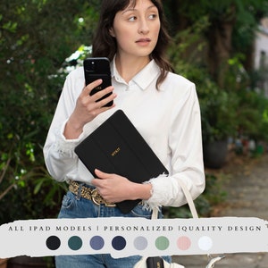 Stijlvolle en gepersonaliseerde veganistische leren iPad-hoes, ingebouwde standaard, appelpennenhouder, een perfect cadeau