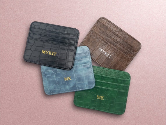 Unique Croc Vegan Leather Card Holder Custom Initials Lizard