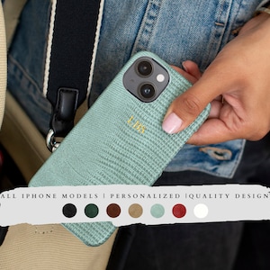 Initiale personnalisée alligator monogramme esthétique de designer pour iPhone 16, 15, 14, 13, 12, 11, X, 8, 7 Mini, Pro, Max - Idée cadeau en cuir vintage