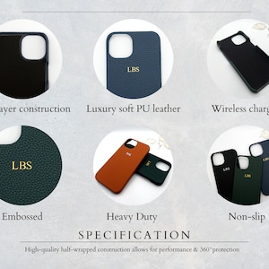 Personalisierte Leder iPhone Hülle, Benutzerdefinierte Monogramm Initiale iPhone 15, 14, 13,12,11,Xr, X,8,7, Mini, Pro, Max Personalisierte Leder Geschenkidee Bild 5