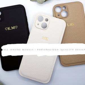 Boho-esthetiek aangepast iPhone-hoesje, schattig veganistisch leer gepersonaliseerd monogram iPhone 16, 15, 14,13,12,11, XR, X zwart, kaki, wit, roze, blauw