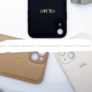 Gepersonaliseerde aangepaste telefoonhoes, veganistisch PU-leer initialen iPhone-hoesje, iPhone-hoesje 16, iPhone-hoesje 15, iPhone 7 8-hoesje, iPhone 14 13 12 11