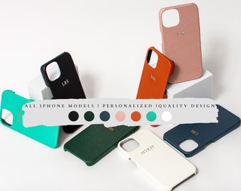 Personalised custom phone case, leather accessories, Vegan leather Initials iPhone 16 case, iPhone 15, iPhone 14, iPhone 13, Pro, Max, Mini