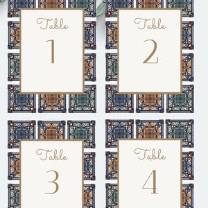 Spanish Tiles table numbers,  Spanish tiles, printable table numbers, canva template