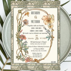Art Nouveau Wedding Invitation template, canva template