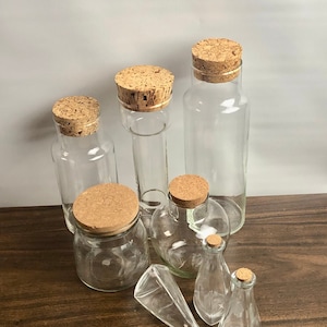 Vintage glass jars with cork lid, canisters, storage containers, glass containers, glass jars, glass containers