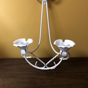 White metal candelabra, wall mount, two arm vintage candle holder, tulip shaped, wall decor, wall hanging