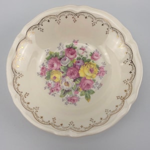 Set of 6 bowl, Edwin M. Knowles China, cottage roses with gold filigree design,berry bowls, dessert bowl,ceramic trasferware
