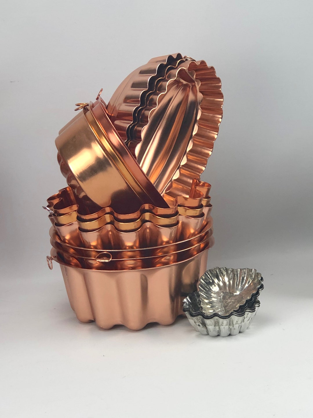 Variety of Vintage Jello Copper Tone Aluminum Molds, Cake Molds, Bundt