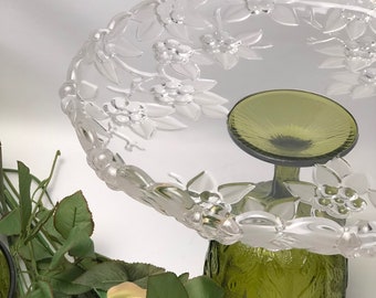 Vintage Mikasa Green Glass Cake Stand, Flower Design